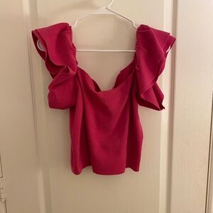 Pink Ruffle Of the Shoulder Top